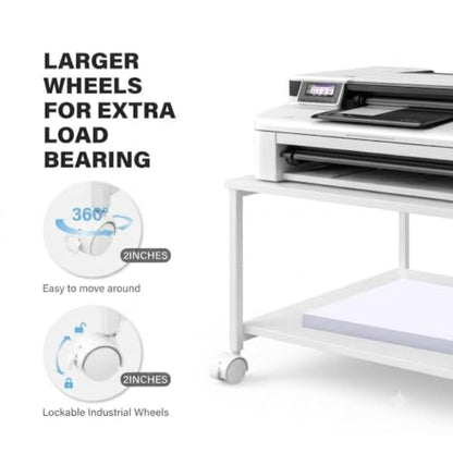 2-Tier Under Desk Printer Stand, 19.5" x 19.5" Large Rolling Printer Cart - color: White, size: 2-Tier