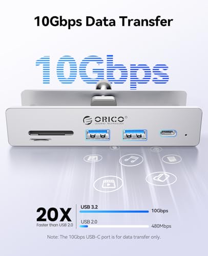 ORICO 6 Ports 10Gbps Aluminum Clamp USB 3.2 Hub with PD 60W for Desk - color: Silver