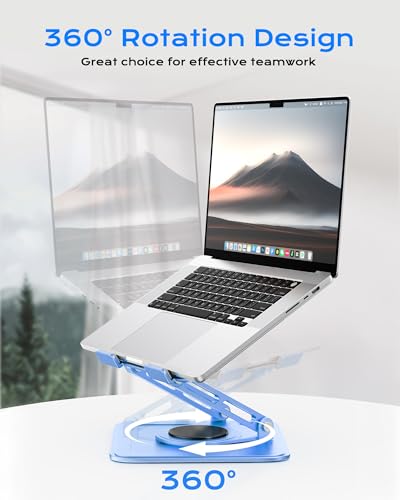 LOXP Adjustable Laptop Stand, Computer Stand with 360 Rotating Base | Ergonomic Laptop Riser Mount for Desk Foldable Protable Computer Desk Fits with MacBook Pro Air (10-16") - Blue