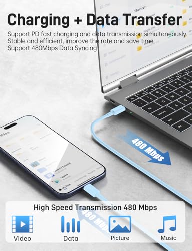 45W iPhone 17 16 15 Charger Fast Charging, 2 Pack Dual Port USB C Charger - color: Blue, size: 2pack-(3+6+6+10)ft