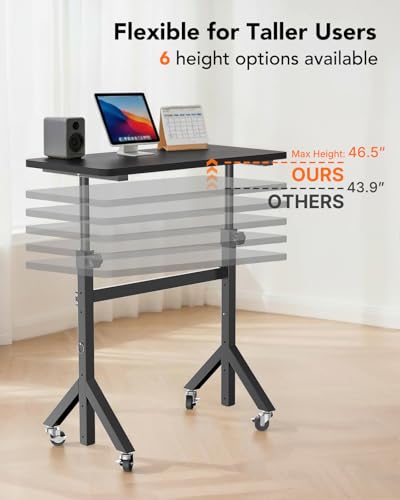 ErGear Small Standing Desk Adjustable Height, 6 Height Settings Up to 46.5″, Walking Pad Desk with Triangular Leg Design, Smooth Mobility with Lockable Wheels, Standing Desk for Walking Pad, Black - color: Black