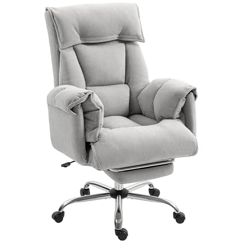 HOMCOM Executive Office Chair Comfy with Foot Rest Reclining Light Gray | Comfy, Swivel Computer Desk Chair, High Folding Back, Thick Cushion, Padded Armrest, Adjustable Height, Rolling Wheels - color: Light Taupe Grey