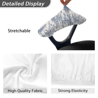 Office Chair Armrest Covers Set of 2, Toile de Jouy Printed Soft Stretch Chair Arm Covers, Removable Computer Chair Armrest Covers with Elastic Edge, Easy to Install, Home Decor - color: Blue and Beige - Toile De Jouy