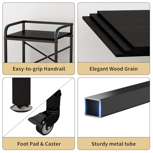 2 Tier Large Printer Stand, 20 x 20 Inches Printer Table with Storage Shelf, Rolling Printer Cart with Wheels for Home Office, Scanner Fax (Black) - color: Black