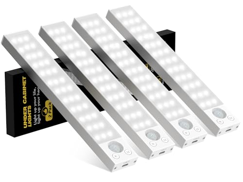 Under Cabinet Lighting 4 Pack,Under Cabinet Lights Wireless,Motion Sensor Light Indoor Rechargeable Battery Operated,Dimmable Under Counter Lights for Kitchen,Drawers,Wardrobe,Stair Bedroom - color: White, size: 8.7Inches 4pack