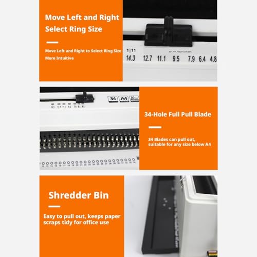 Book Punching Binding Machine, Manual Twin Loop Wire Binder, Adjustable Number of Holes, 20 Sheets Punch Capacity, 3:1 Pitch Binding, for Reports, Contracts, Booklets, and School Documents