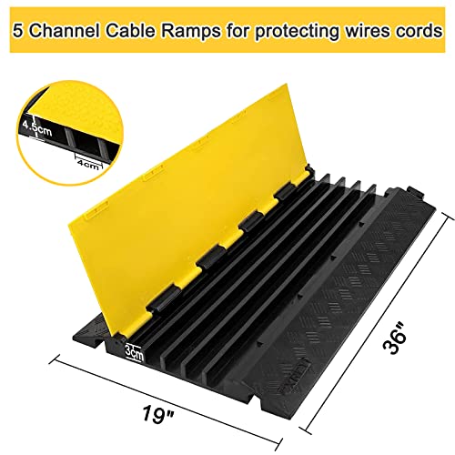 CXRCY 5 Channel Cable Protectors Ramp, 2Pack Cable Ramps,18000lbs Capacity Heavy Duty Rubber Driveway Traffic Speed Bumps Hose Cord Cable Protector Ramp for Wire/Hose/Pipe Hider - size: 2 Pack 5 Channel