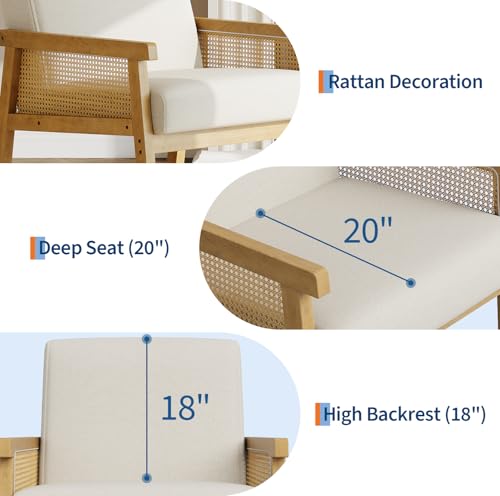 Garvee Linen Accent Chair, Rattan Armchair with Wooden Frame, High Back, Upholstered Reading Chair Leisure Chairs for Living Room Bedroom Waiting Room Reception, Beige - color: Linen, Beige
