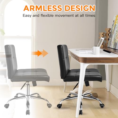 Black Office Chair with Wheels - 360° Swivel Armless Back Support - color: Widened Black
