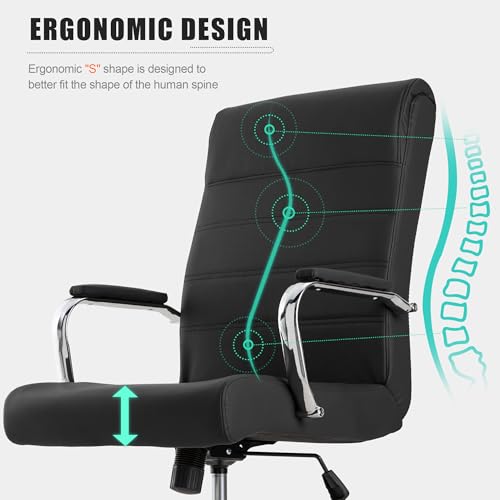 Office Desk Chair,Modern Leather Conference Room Chairs,High Back Ergonomic Home ofiice Chair,Adjustable Height Swivel Executive Computer Chair with Armrest and Padded Seat,Black - color: Black