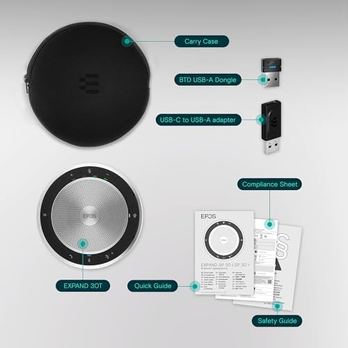 EPOS Expand SP 30T (1000225) Portable Bluetooth Speakerphone - Instant Conferencing Anywhere - Sound-Enhanced - PC, Mobile Phone & Softphone Connection