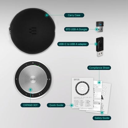 EPOS Expand SP 30T (1000225) Portable Bluetooth Speakerphone - Instant Conferencing Anywhere - Sound-Enhanced - PC, Mobile Phone & Softphone Connection