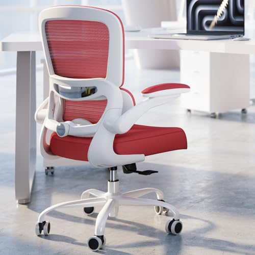 TRALT Office Chair - Ergonomic Desk Chair with Adjustable Lumbar Support, Mesh Computer Chair, Executive Chair for Home Office Comfortable Lumbar Support (1, White Red) - color: White Red