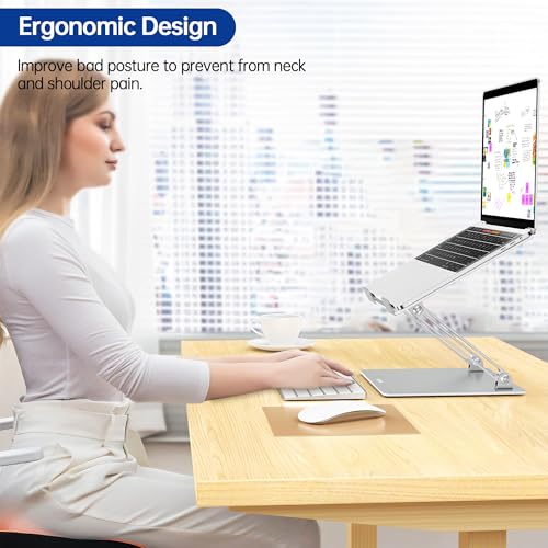 BESIGN LS10 Laptop Stand for Desk, Ergonomic Adjustable Notebook Tablet Stand, Foldable Laptop Riser, Portable Desktop Book Stands, Computer Holder Compatible with 10-14" Laptops, Silver - color: B-Classic Silver