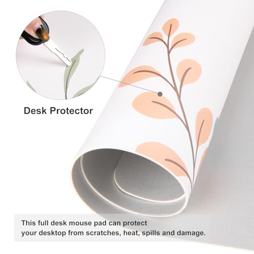 Faux Leather Large Mouse Pad, Office Desk Mat, 31.5"x15.7", Green Pink - color: Silhouette Plants-b, size: 31.5L x 15.7W inches