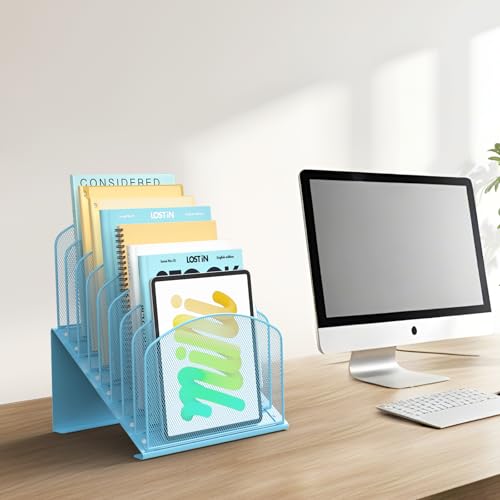 Sinboun Inclined Desk File Organizer Folder Holder with 8-Section, Blue - color: Blue, size: 8 Section