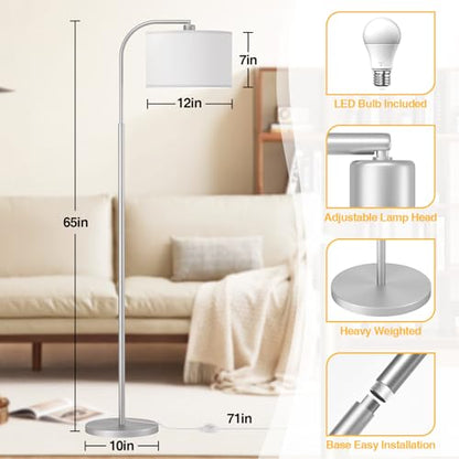 Silver Floor Lamp, Arc Floor Lamps for Living Room - color: Silver