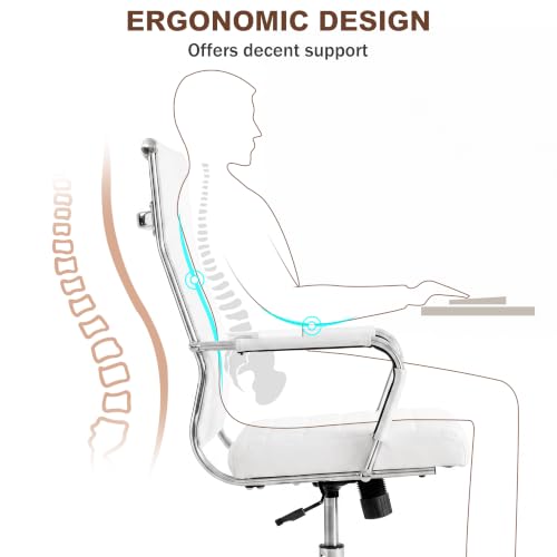 Okeysen Ergonomic Office Desk Chair, Modern PU Leather Conference Room Chairs Ribbed, High Back Executive Swivel Rolling Chair for Home, Office - color: White-ribbed