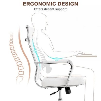 Okeysen Ergonomic Office Desk Chair, Modern PU Leather Conference Room Chairs Ribbed, High Back Executive Swivel Rolling Chair for Home, Office - color: White-ribbed