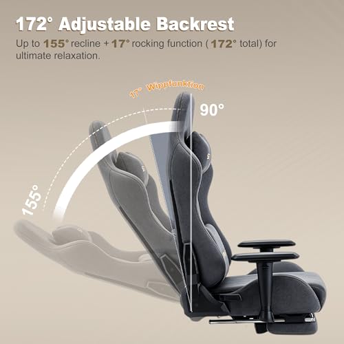 Symino Ergonomic Gaming Chair with Footrest & 155° Recline - color: Grey