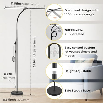 LED Floor Lamp 20W 1400LM Adjustable Neck, Bright Color Changing Light - color: Black