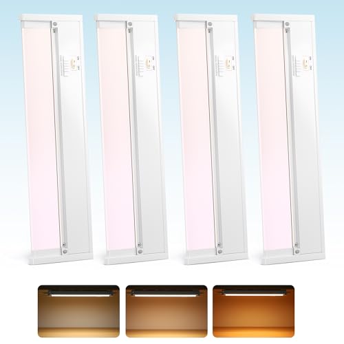 4 Pack 12" Swivel Under Cabinet Lighting, Hardwired or Plug-in | 8W 600LM, 3 Color Temperatures (3000K/4000K/5000K), 45° Rotatable Design, Linkable Up to 15 Units, 4208-10-4 - size: 12 inch