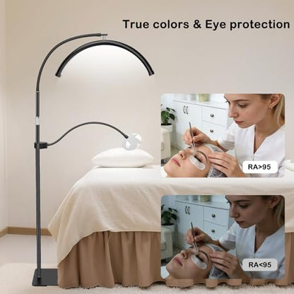 Half Moon Lash Light with 4X Magnifier for Eyelash Extensions - Professional LED Lamp for Eyetech,Tattoo Artists, Estheticians | Dimmable Cool/Warm Lighting & Brightness | Shadow-Free Design (Remote) - color: Black