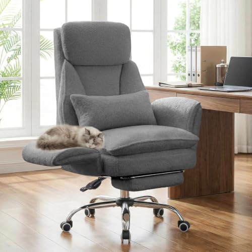 Criss Cross Office Chair with Armrests & Wheels, Big and Tall Office Chair with Footrest, Flip Armrests for Pets, Wider Seat Cross Legged Office Chair, Ergonomic Chair, Teddy, LightGrey - color: Lightgrey