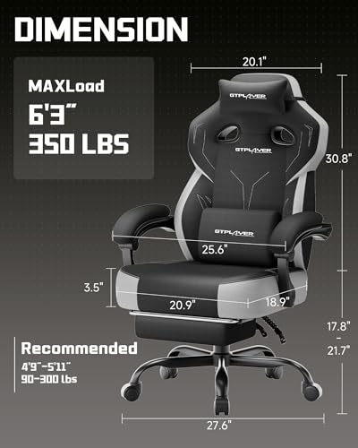 GTPLAYER Big & Tall Gaming Chair, Wide Seat with Footrest, Black - color: 01 Black