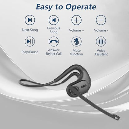 BANIGIPA Bluetooth Headset with Removable Microphone, Open Ear Headphones