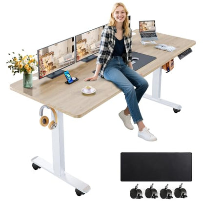 farexon 63x24 in Electric Adjustable Standing Desk with Mouse Pad, Oak Gray - color: Oak Grey, size: 63 x 24''