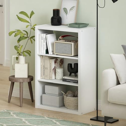 Furinno Viola Book Shelf, 3-Tier Bookshelf, Extra Thick Frame Bookcase with Open Shelf, Open Back Design, 11.3" x 23.2" x 35.9", for Living Room, Bedroom, Home Office, White - color: White, size: 3-Tier, Thick Frame