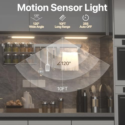 Rechargeable Under Cabinet Llighting Wireless Motion Sensor, 2 Pack | Magnetic 8 Inch Closet Lights Battery Operated 3 Color Dimmable, for Kitchen Counter Stairs