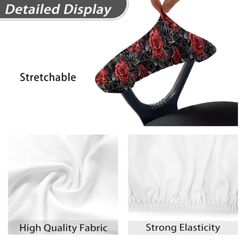 Rose Spider Web Print Office Chair Armrest Covers, Dust-Proof Stretchy Rotating Chair Arms Protector, Soft Armrest Covers Skin Friendly Office Chair Armrest Slipcovers - color: Black and Red - Rose Spider Web