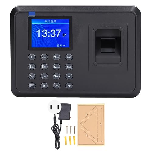 LiebeWH Biometric Fingerprint Time Clock Attendance Machine System with Voice Reminder Multilingual LCD Screen for Employee Small Business(US Plug 100‑240V)