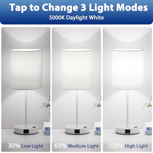17.6" White Touch Lamps for Bedroom Set of 2 - Dimmable, USB C+A, AC Outlet | Large 17.6" Tall Lamp, 3-Way Dimming, 5000K Daylight Bulbs, White Lampshade White Base, for Living Room, Boys, Men, Girls - color: White