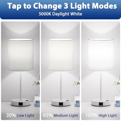17.6" White Touch Lamps for Bedroom Set of 2 - Dimmable, USB C+A, AC Outlet | Large 17.6" Tall Lamp, 3-Way Dimming, 5000K Daylight Bulbs, White Lampshade White Base, for Living Room, Boys, Men, Girls - color: White