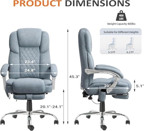 HOMREST 6-Point Massage Office Chair with Reclining Backrest, Heated Executive Office Chair, Velvet Ergonomic Computer Desk Chair with Footrest & Padded Armrest, Airy Blue - color: Airy Blue
