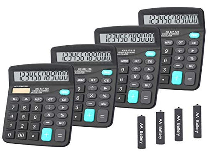 Calculators, BESTWYA Large Button Desk Calculator (Black, Pack of 4) | 12-Digit Dual Power Angled LCD Display Handheld Desktop Feature for Office, School, Home - color: Black,Pack of 4