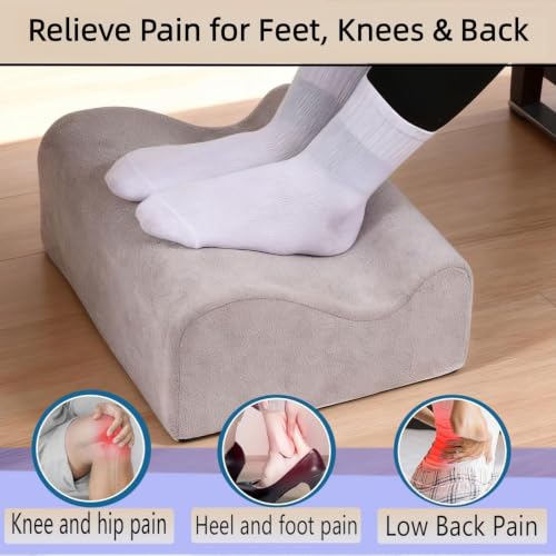 Under Desk Foot Rest – Soft Ergonomic Support Pillow for Heels & Legs, Height Adjustable Leg Elevation Cushion, Comfortable Foot Stool for Office & Home (Grey)