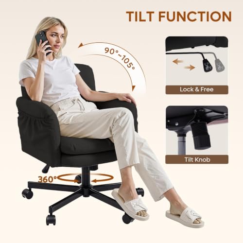 Bestier Criss Cross Office Chair with Flip-Up Arms, Comfy Wide Vanity Chair - color: Black Pu Leather, size: Low Back