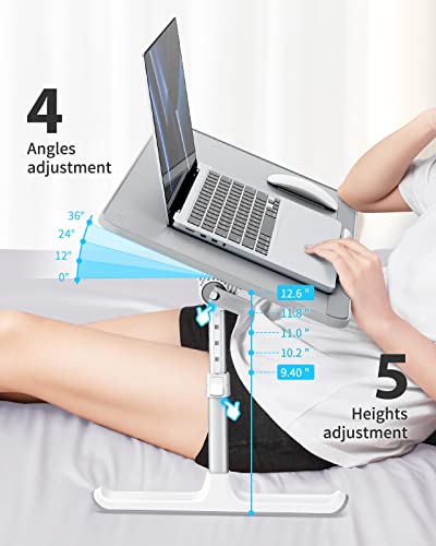 SAIJI Non-Slip Leather Laptop Bed Tray Table,Lap Desk with Laptop Stopper - color: Gray, size: Large