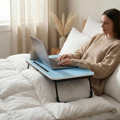 BUYIFY 23.4" Foldable Lap Desk Bed Table with Cup Holder Tray Blue - color: Blue
