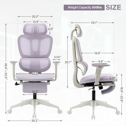 Ergonomic Office Chair with Retractable Footrest, Purple | High Back Design, Dynamic Lumbar Support, 2D Headrest & 2D Armrests, Breathable Mesh Back for Home Office - color: Purple