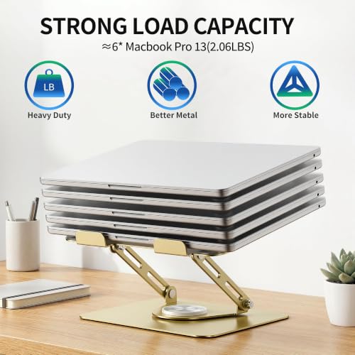 ALASHI Laptop Stand for Desk with 360° Rotating Base, Multi-Angle Adjustable Laptop Stands, Foldable Laptop Riser Compatible with 10 to 17 Inches PC Computer, Gold - color: Gold