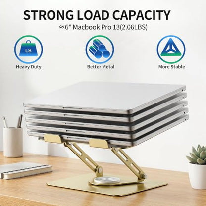 ALASHI Laptop Stand for Desk with 360° Rotating Base, Multi-Angle Adjustable Laptop Stands, Foldable Laptop Riser Compatible with 10 to 17 Inches PC Computer, Gold - color: Gold