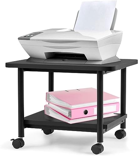 Printer Holder Printer Stand Printer Desk 2-Tier Printer Stand Rolling Printer Cart with 2 Storage Shelves Mobile Machine Storage Rack for Home Office Printer Shelf Printer Rack Printer Table - color: Black