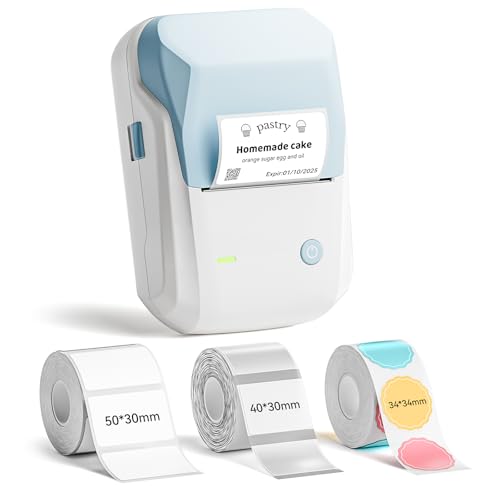 NIIMBOT B1 Label Maker Machine with 3 Tapes, 2Inch Thermal Label Printer - color: Light Blue, style: 1 Printer+3 Roll Labels