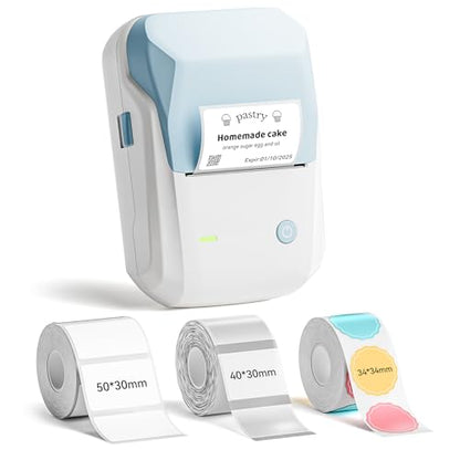 NIIMBOT B1 Label Maker Machine with 3 Tapes, 2Inch Thermal Label Printer - color: Light Blue, style: 1 Printer+3 Roll Labels