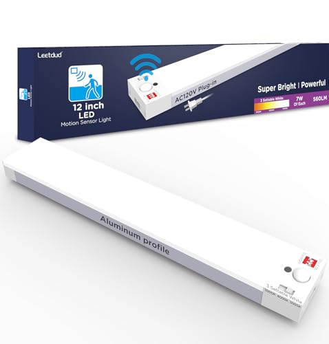 Leetdud Under Cabinet Lighting Plug in 12 Inch, 120V Motion Sensor Lights Indoor, 3CCT 3000/4000/5000K, Aluminum Linkable Super Bright LED Counter Light with Timer for Kitchen, Closet, White, 1 Pack - size: 12 Inch